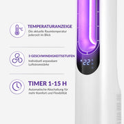 View LEHMANN Turmventilator mit Fernbedienung & LED-Display, leiser Ventilator mit Schlafmodus, 15 h Timer, 3 Lichtfarben, 3 Modi, 3 Geschwindigkeiten, image 4