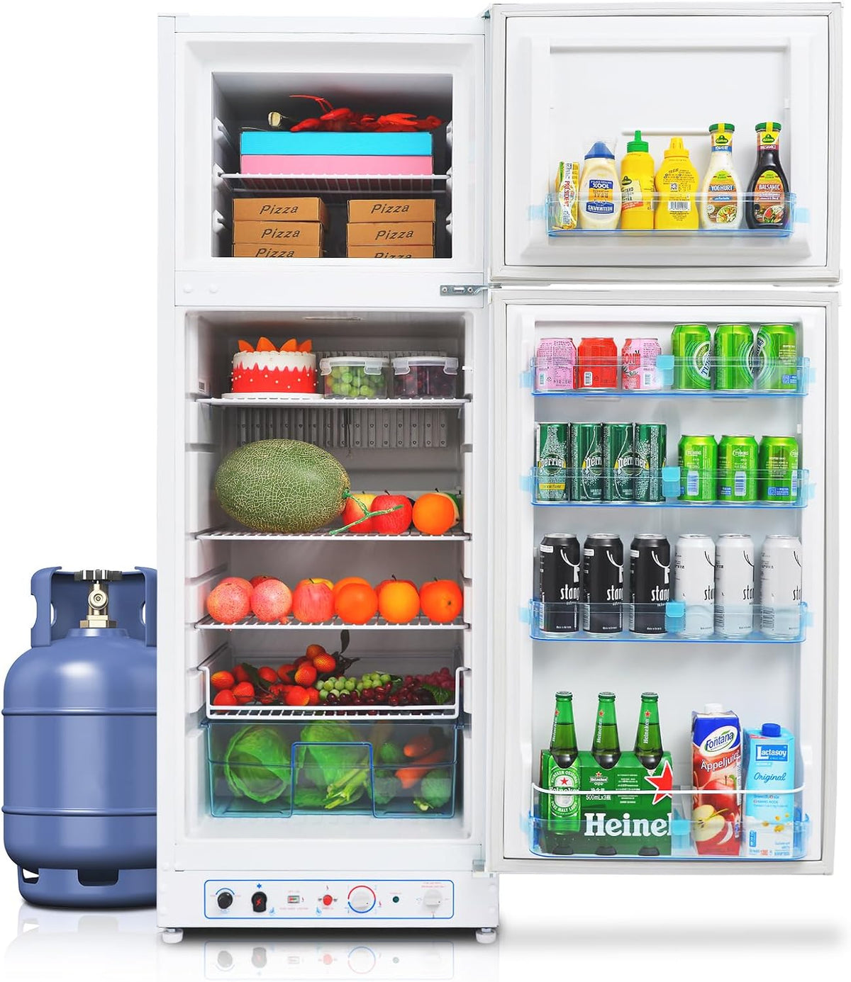 SMETA Nevera Gas con Congelador, 265L (203L+62L), 220V, Refrigerador Congelador Combinado, Refrigerador Camping Gas para Autocaravana, Garaje,