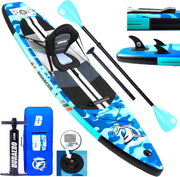 View Inflatable Paddle Board with Kayak Seat, 330 x 76 x 15 cm, up to 150 kg, Integrated Pad, Detachable Fin, Double Adjustable Paddle, Repair Kit, Blue image 1