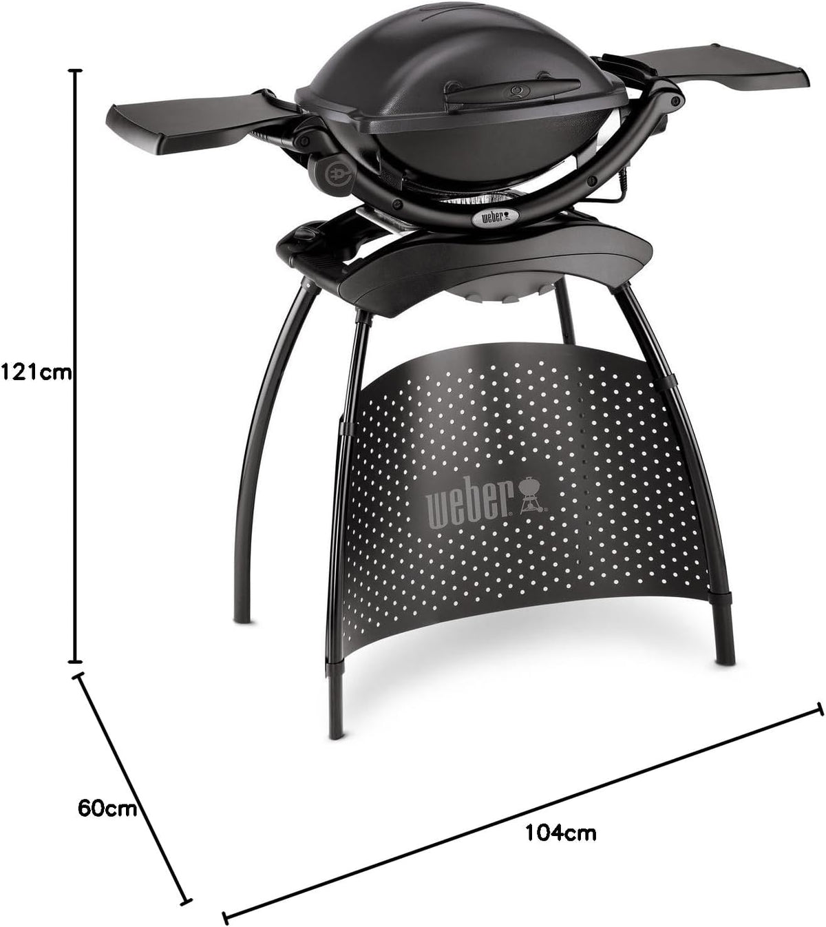 Weber Q1400 Elektrogrill mit Stand, 43 x 32cm Grillfäche, portabler BBQ Grill, 2-geteilter porzellanemaillierter Guss-Grillrost, Aluminiumguss Deckel