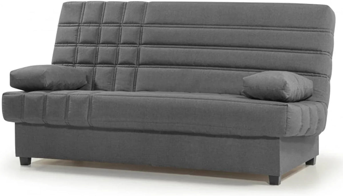 SHIITO - Sofá Cama de 3 Plazas con Arcón Interior - 100 x 193 x 100 cm - Modelo Romeo - con Apertura Clic-Clac - Incluye 2 Cojines - Color Gris Oscuro