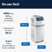 View Pinguino Compact PAC ES72 YOUNG Aire Acondicionado Portátil 8.300 BTU/h, 2,1 kW, hasta 60m³, Función Deshumidificador y Ventilación, Temporizador 24 image 2