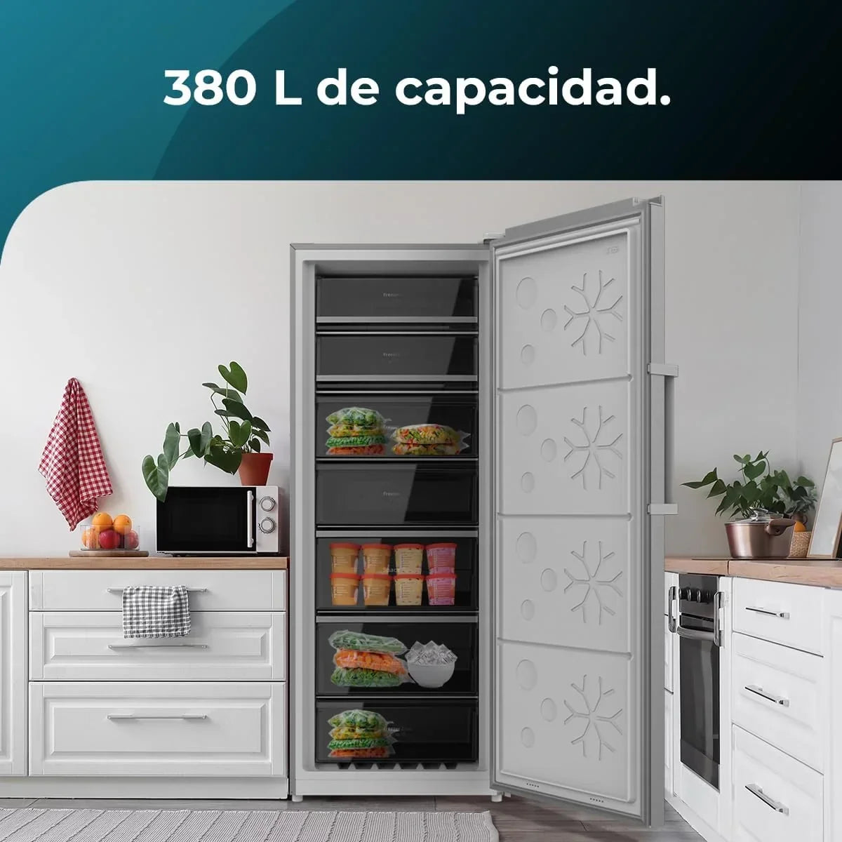 Cecotec Congelador Vertical de 380L Bolero CoolMarket UF 380 inox D. 1950W, Motor Inverter Plus, Bajo Consumo, Total No Frost, Display door,