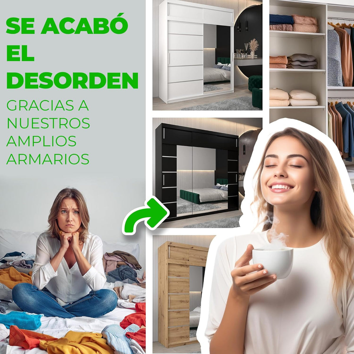 ABIKSMEBLE Verona 4 200 Bedroom Wardrobe with Three Sliding Doors – Modern Storage Cabinet with Mirror, Coat Rack and Shelves – 200 x 200 x 62 cm –