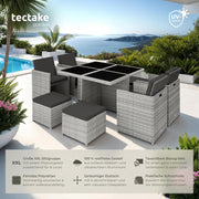 View tectake Lounge Möbel Set 4X Stühle, 4X Hocker, 1x Tisch, platzsparende Cube Aufbewahrung, Outdoor Rattan Gartenmöbel für Balkon, Garten und Terrasse, image 2