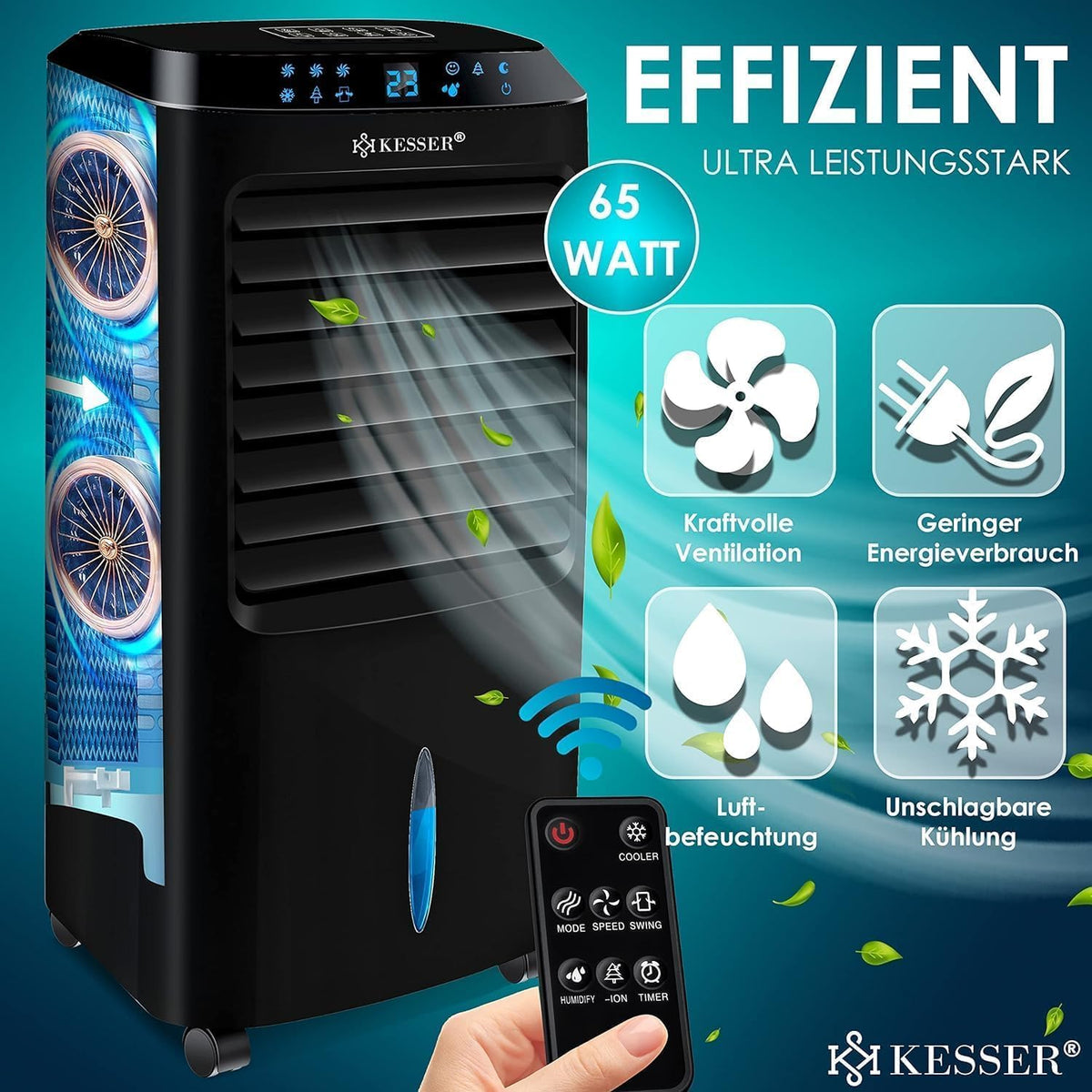 KESSER Mobile Klimaanlage 4in1 Luftkühler – Air Cooler mit Fernbedienung & Timer, 10L Wassertank, Ionisator & Luftbefeuchter, Ventilator Klimagerät