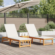 View 2025 Tumbonas 2 pcs con Mesa y Cojines de Madera Maciza de Acacia, Tumbona con Cojines Crema de Madera Maciza de Acacia, Mesa Lateral de Jardín image 3