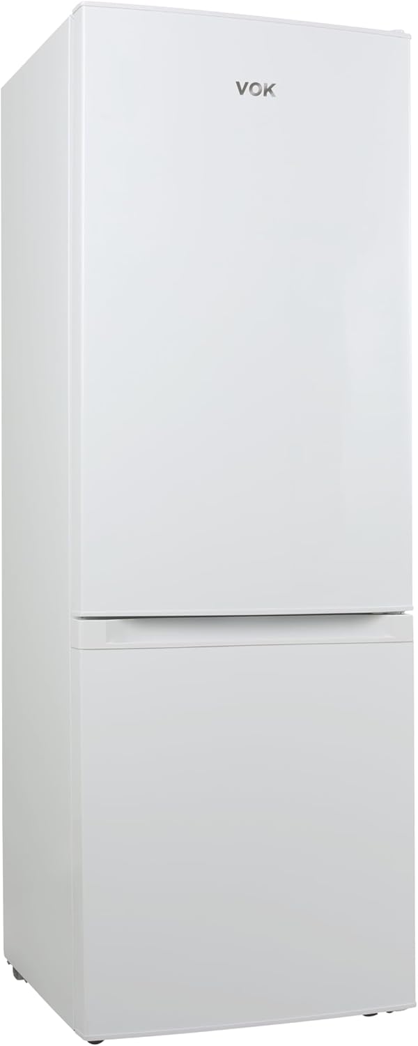 VOK Frigorífico Combi 154L EVR-154DEW, 142 cm Altura x 48,3 cm Ancho, Clase E, Bajo Nivel Sonoro 39 dB, Puerta Reversible, Estanterías Cristal
