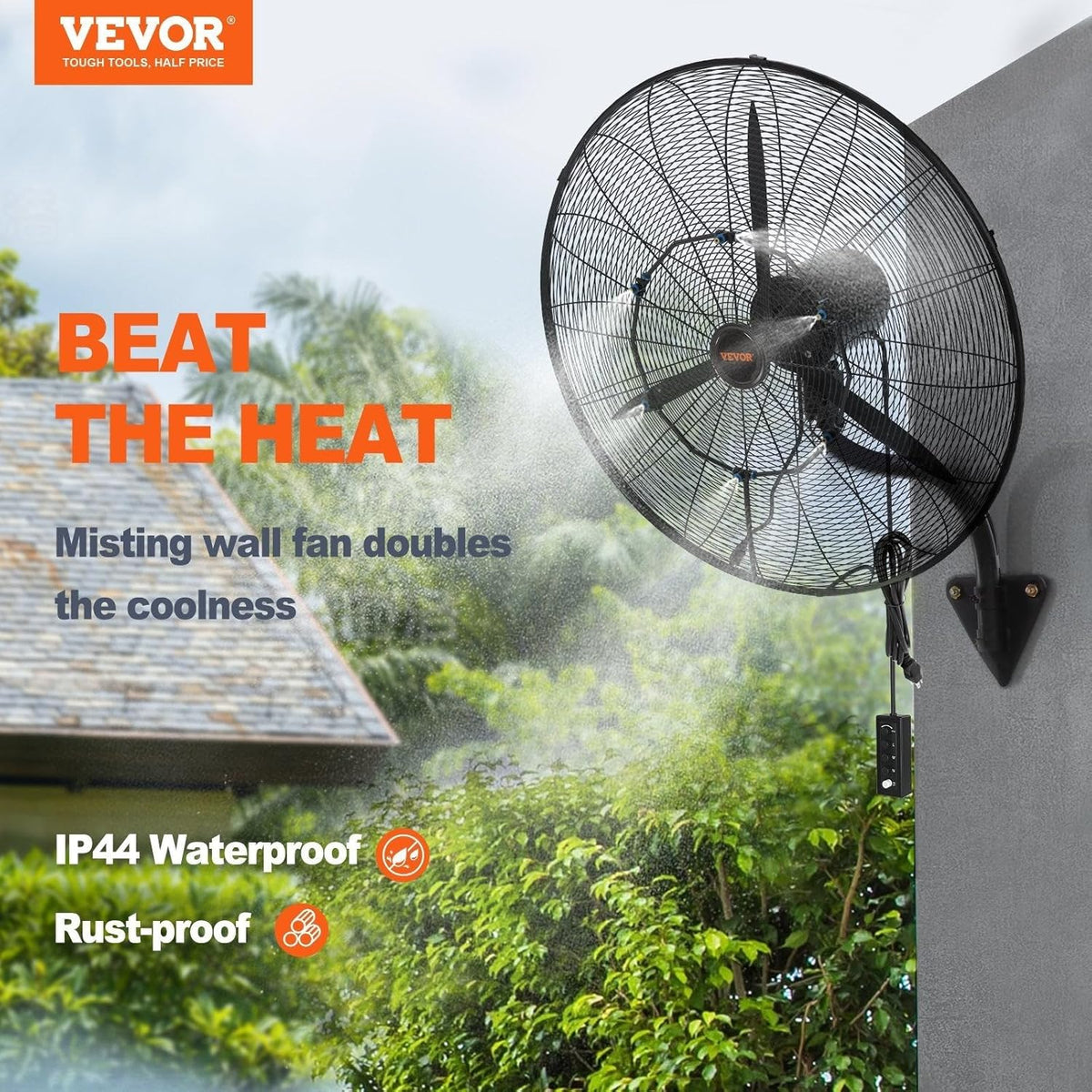 VEVOR Nebelventilator, 61,6 cm oszillierender, wasserdichter Ventilator, 3 Geschwindigkeiten, 7000 CFM, gewerblicher oder privater Ventilator zur