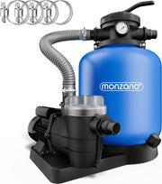 View MONZANA Sandfilteranlage 13.200L/h bis 58.000L Pool Vorfilter 7-Wege-Ventil 600W 30L Tank 2in1 Adapter Ø32-38mm Filteranlage Poolfilter Sandfilter image 1