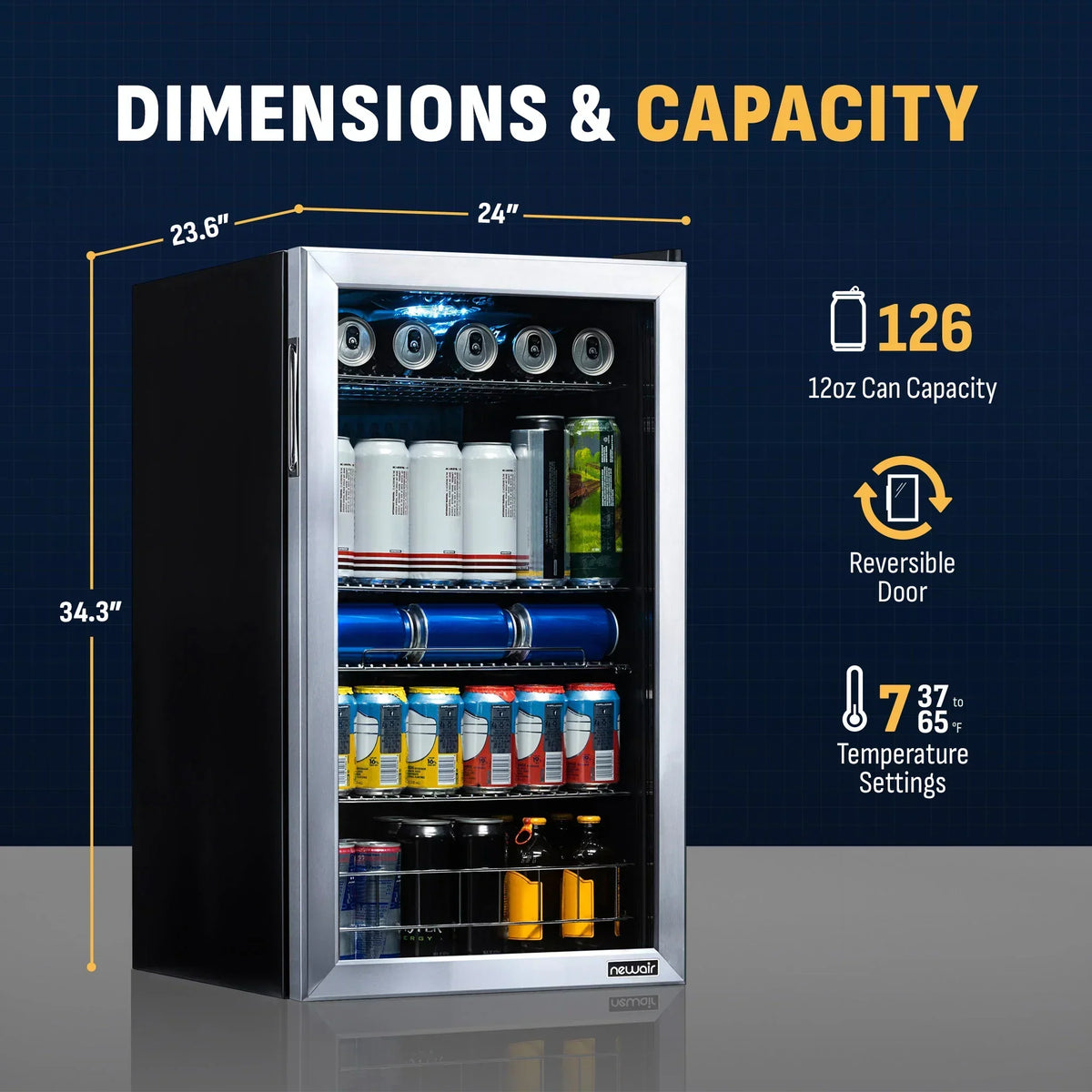 2026 Newair Refrigerador de Bebidas Independiente de Acero Inoxidable – 126 Latas – 18,9"