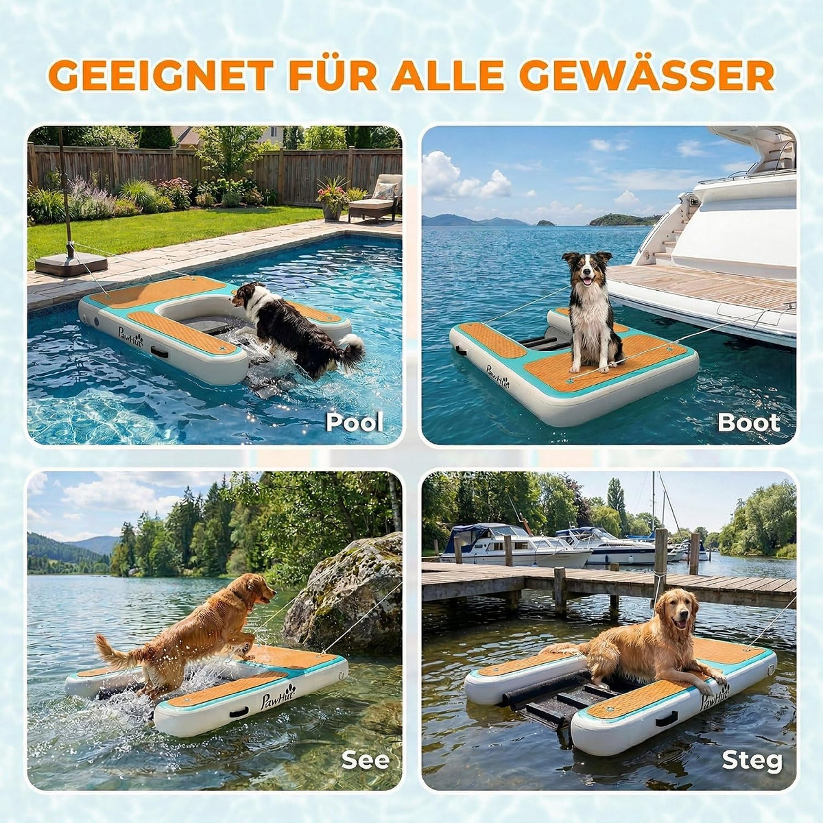 PawHut Aufblasbare Hunde Wasserrampe Hunderampe Pool 151x102 cm Tragbares Hundeboot mit Rutschfester Eva-Oberfläche Schwimmende Dock Leiter für große