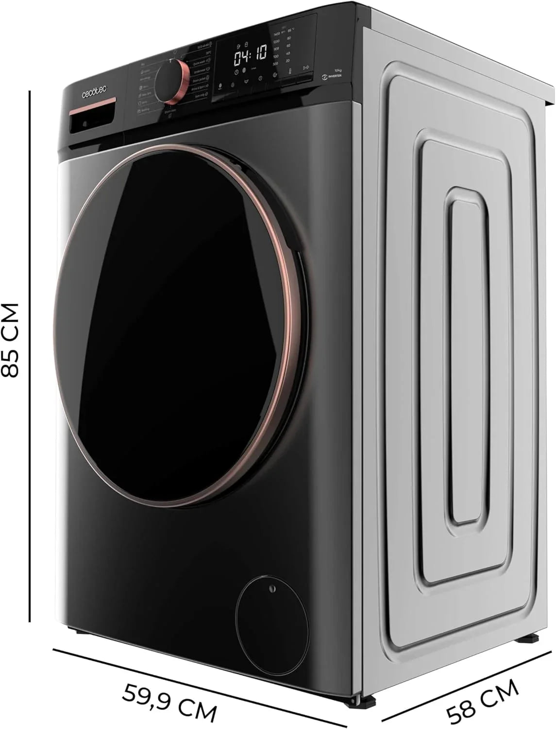 Cecotec Lavadora 10Kg Carga Frontal Bolero DressCode 10610 Inverter Steel A. 1400 RPM, Steam Max, Motor Inverter Plus, 15 Programas, OnSmart, Smooth
