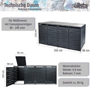 View STILISTA Mülltonnenverkleidung aus Metall, für 4 Mülltonnen je 240 Liter, anthrazit image 4