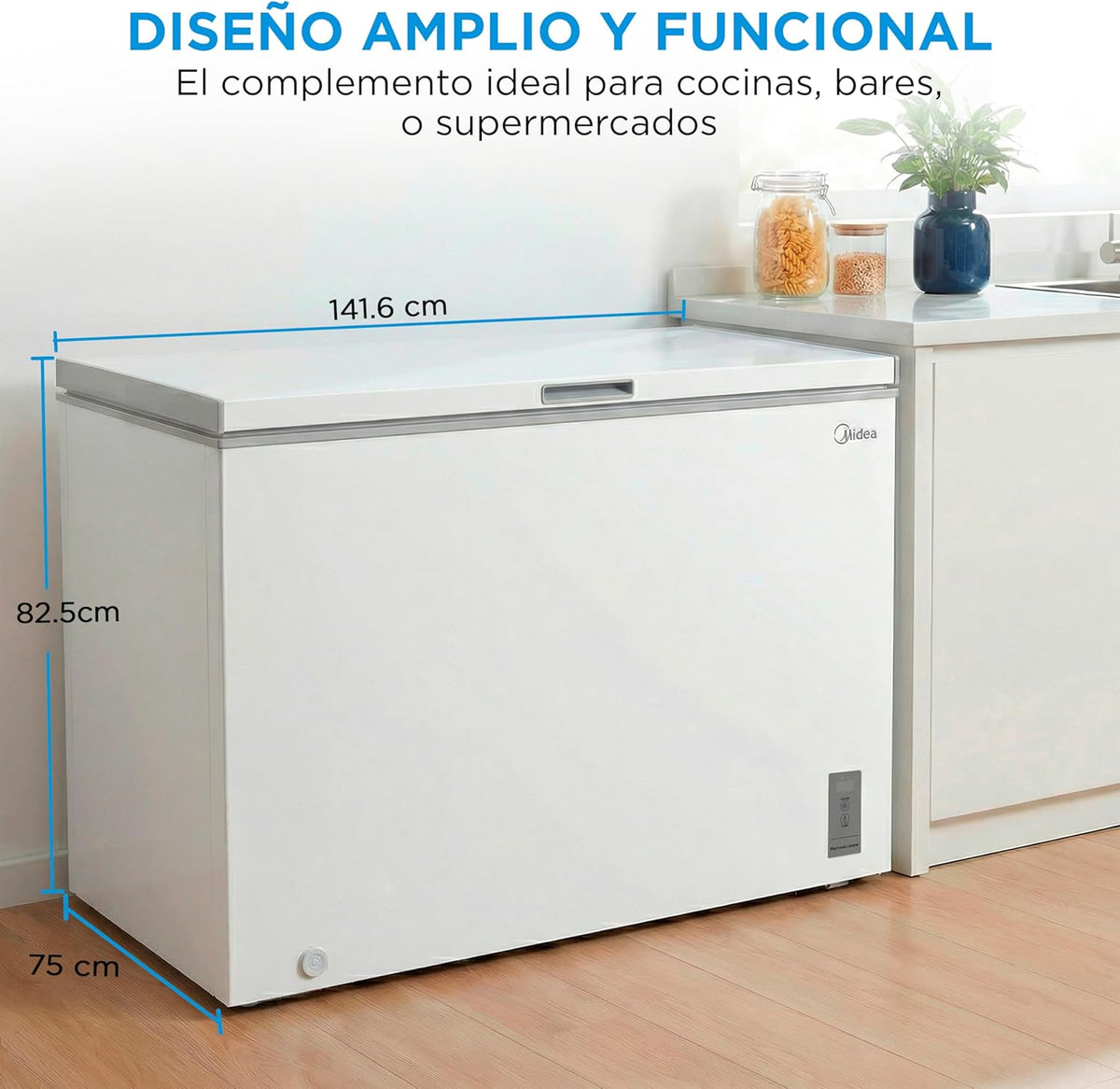 MIDEA Arcon Congelador Pequeño de 418L | Congelador Horizontal Convertible a Frigorífico con Motor Inverter, Control Electrónico de Temperatura,