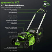 View 60V 21” Cordless (Self-Propelled) Lawn Mower , 2 x 4.0Ah Batteries and Dual Port Rapid Charger image 2