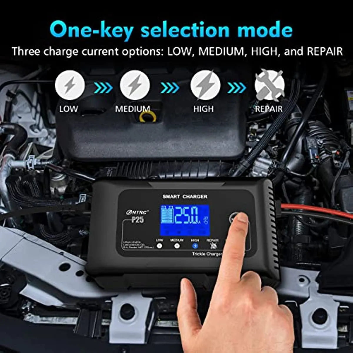 25-Amp Smart Battery Charger,Lithium,LiFePO4,Lead-Acid AGM/Gel/SLA.. Car Battery Charger,Trickle Charger, Maintainer/deep Cycle Charger,12V/25A and