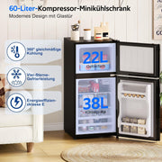 View Merax Kühlschrank mit Gefrierfach, 60L Kleiner Kühlschrank, kompakt, Glastür, LED-Innenbeleuchtung, manuelle Temperaturregelung, Glasablagen, 45 dB(A) image 4