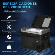 View Outsunny Nevera Compresor Portátil 60L Nevera Portátil Eléctrica para Coche Congelador CC 12V/24V hasta -20°C con Pantalla LED Táctil Asa Retráctil image 3
