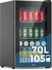View WIE Mini Kühlschrank Getränkekühlschrank 70 Liter mit Doppelte Glastür mit Verstellbaren Ablagen Indoor Outdoor Klein Bierkühlschrank Leise 105 Dosen image 1