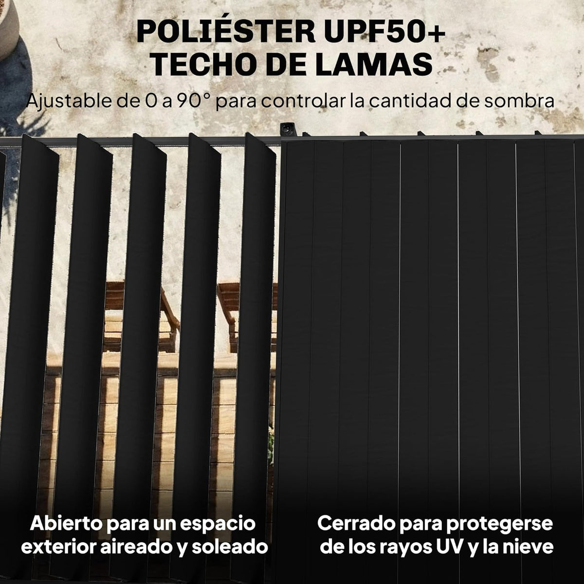 Outsunny Pérgola de Jardín 3x5,7 m, Cenador de Jardín con Techo de Lamas Ajustable a 90°, Manivela, Estructura de Aluminio, Protección UPF50+,