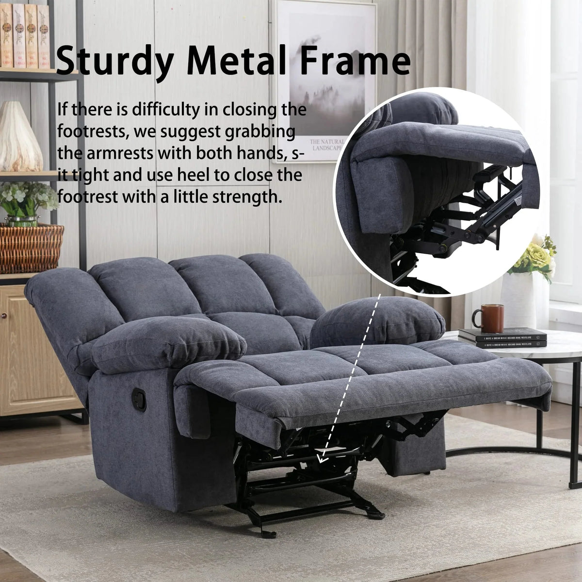 2025 Sillón mecedor sobredimensionado, sillón reclinable manual simple, sillón tapizado acolchonado, sillón mecedor para sala, asiento de teatro talla