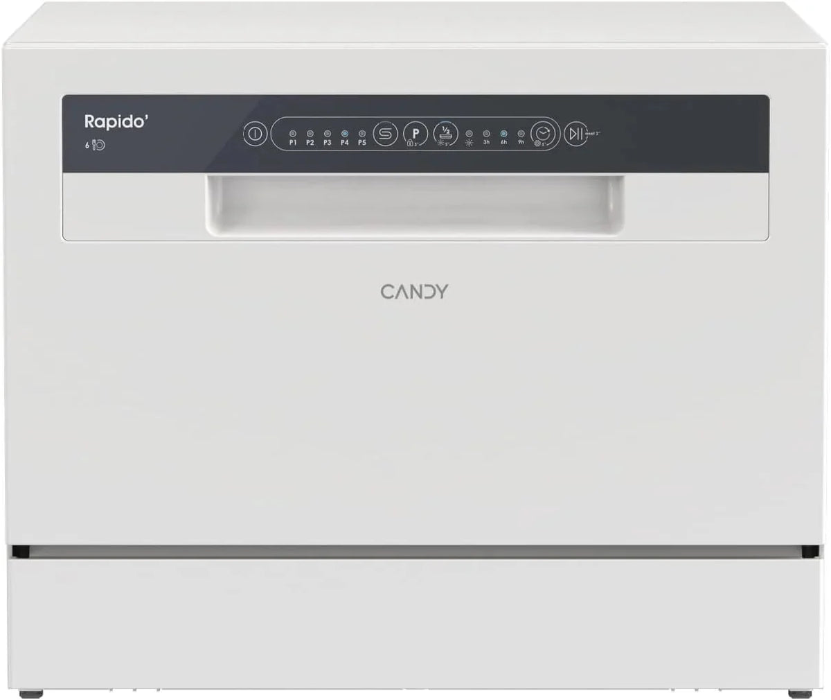 Candy CP 6E51LW Lavavajillas Pequeño y Compacto, 6 Servicios, Digital, 51DBA, 5 Ciclos, Media Carga, Inicio Diferido 3-6-9 horas, Indicador Sal y