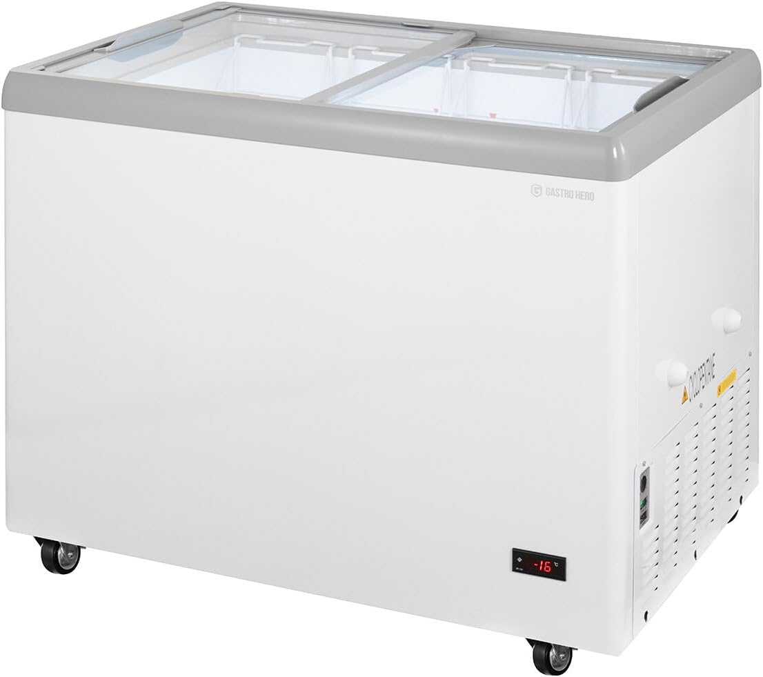 GastroHero Eiscreme Gefriertruhe 284 Liter Tiefkühltruhe LED Beleuchtung Schiebeglasdeckel Rollen Gefrierschrank Gewerbe Eis Truhe Verkauf –18 °C