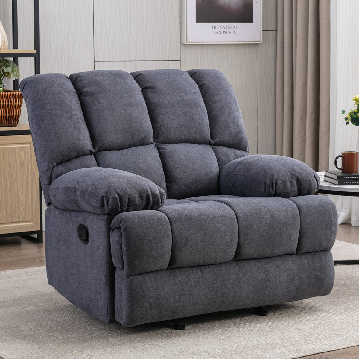 2025 Sillón mecedor sobredimensionado, sillón reclinable manual simple, sillón tapizado acolchonado, sillón mecedor para sala, asiento de teatro talla