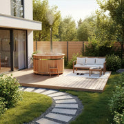View Holz Badefass Bergen, Hot Tub Ø 160 x 110 cm, inkl. Edelstahl-Ofen 22 kW und Einstiegsleiter, 3-4 Personen, Schwimmbecken, Badebottich, Sprudelbad image 2