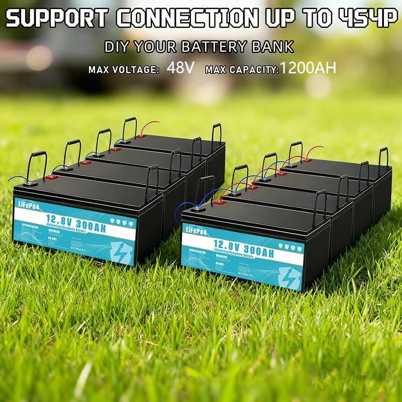LiFePO4 Batterie 12V 300Ah Lithium Eisenphosphat Batterie, ausgestattet mit 300A BMS, Lebensdauer über 8 Jahre, geeignet für Camping, Solarenergie,