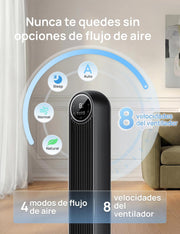 View Dreo 20dB Ventilador de Pie Silencioso, Ventiladores de Torre con Velocidad de 7,6 m/s, 4 Velocidades, Rotación de 90°, Temporizador de 8 Horas, image 4