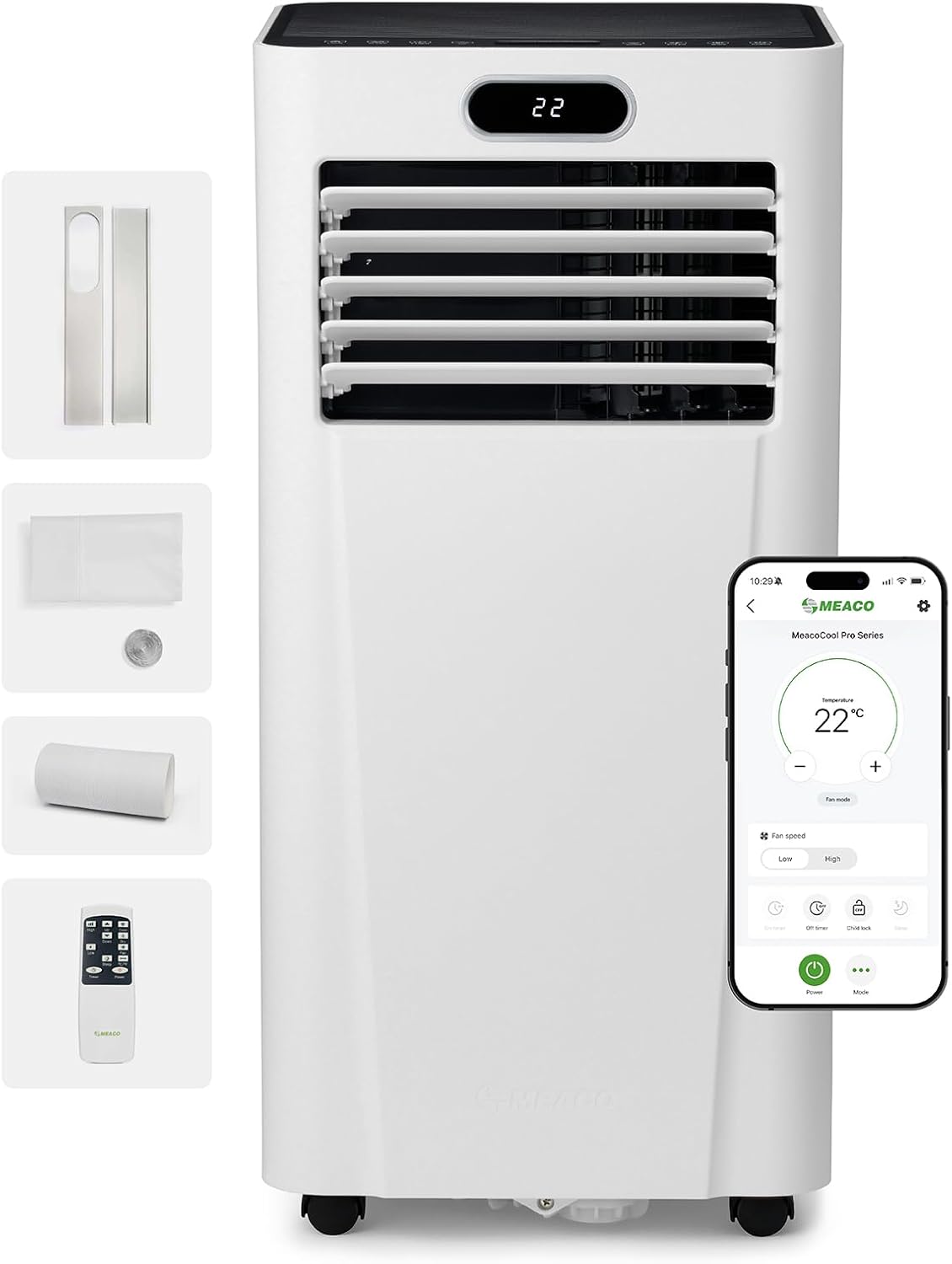 MeacoCool MC Series Pro 10000 BTU Mobile Klimaanlage mit App-Steuerung, Fernbedienung, Energieklasse A, leise (53 dB), 4-in-1 Kühlung, 18–28 m²,