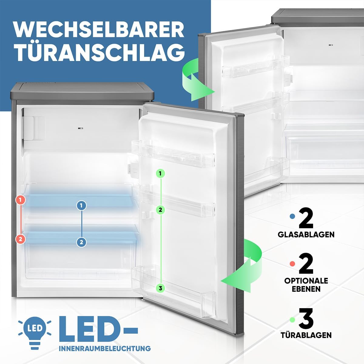 Bomann Kühlschrank mit Gefrierfach klein | Kühlschrank 2 Ablagen | leise | mit 4-Sterne Gefrierfach | Kühlschrank klein mit Obst- und Gemüsefach |