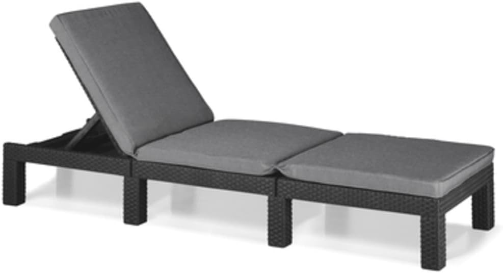 Allibert by Keter Daytona Deluxe Sonnenliege für Garten, Terrasse & Balkon mit verstellbarem Kopfteil, grau, inkl. Auflage, Gartenliege aus Kunststoff