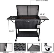 View 80 Quart Rattan Rolling Cooler Cart, Portable Wicker Cooler Trolley, Backyard Party Drink Beverage Bar image 5