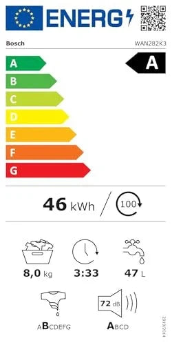 2025 Bosch WAN282K3, Serie 4, Lavadora de carga frontal, 8 kg, 1400 rpm, SpeedPerfect, máximo ahorro de energía y agua, función de añadir ropa,