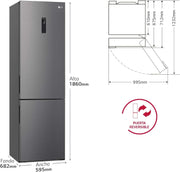View LG GBP61DSXGC - Frigorífico Combi No Frost, Congelador, Compresor Smart Inverter, Color Inox Antihuellas, 186 cm, 341 l image 4
