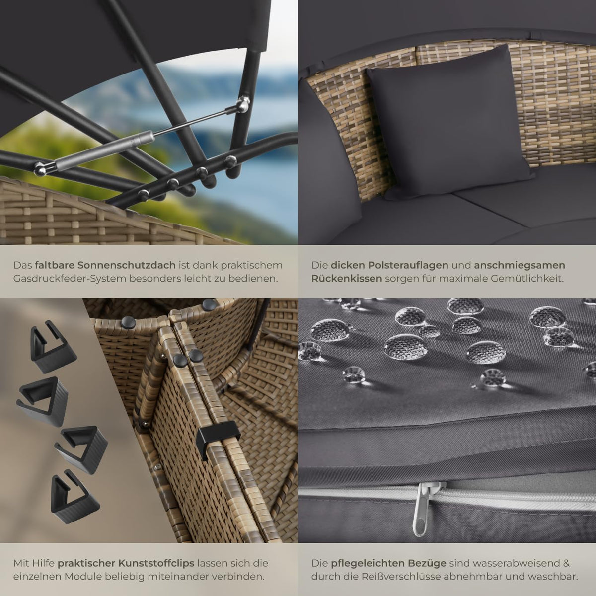 tectake Lounge Muschel Sonneninsel Outdoor wetterfest, Gartenmuschel, Sonnenliege 2 Personen und mehr, multifunktionales Terrasse oder Balkon Möbel,