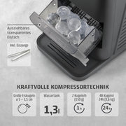 View CASO IceBall Pro Eiskugelbereiter mit Kompressor - Kristallklare Eiskugeln 50-55 mm, 2 Kugeln/Stunde, 1,3 l Wassertank, Selbstreinigung, LED-Anzeige, image 3