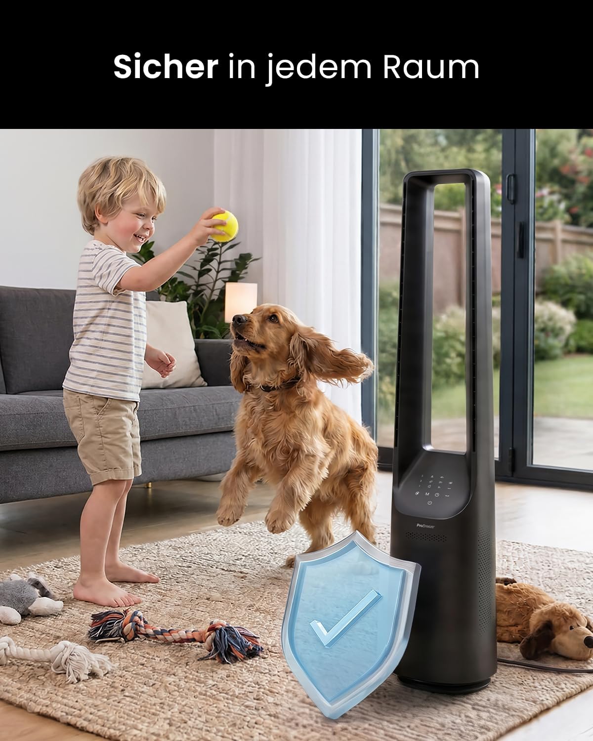 Pro Breeze 101cm rotorloser Ventilator - Smart Home Ventilator mit WLAN, Fernbedienung, LED Display, 6 Geschwindigkeiten - Turmventilator sehr leise,