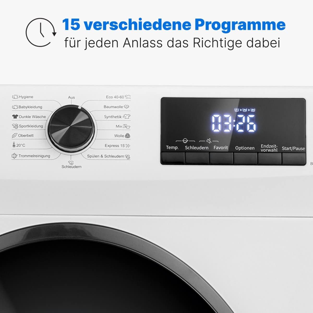Bomann Waschmaschine 8kg | max. 1400 U/min | 10 Jahre Motor-Garantie | robuster, leiser & langlebiger Invertermotor | 15 Waschprogramme | LED-Display