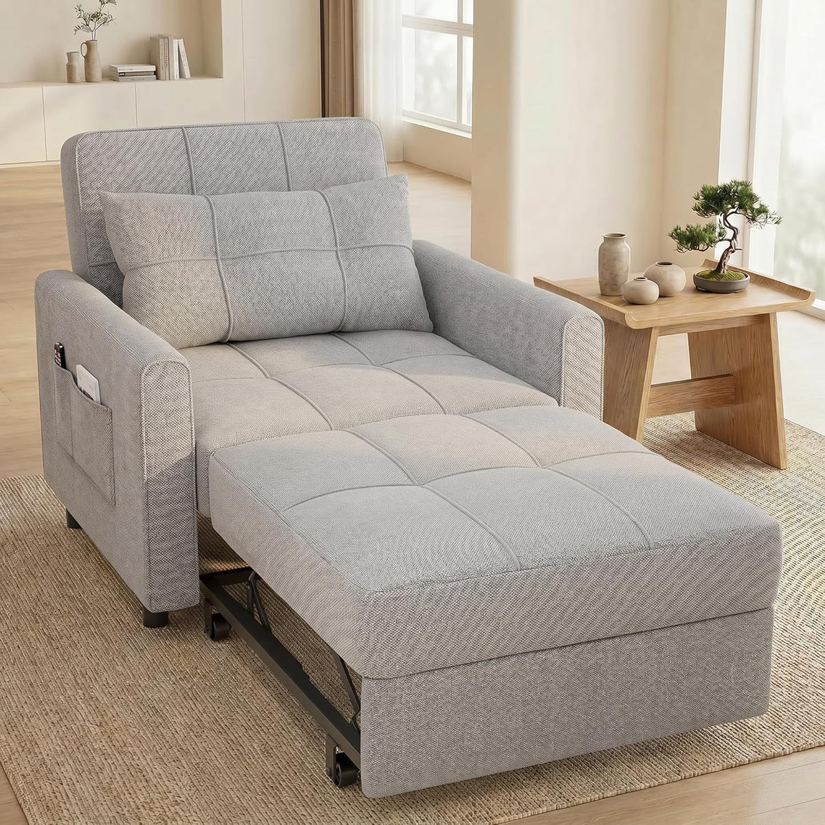 Gizoon Sofá cama 3 en 1 convertible, silla cama individual extraíble con respaldo ajustable, espaciosos sofás multifuncionales para sala de estar,