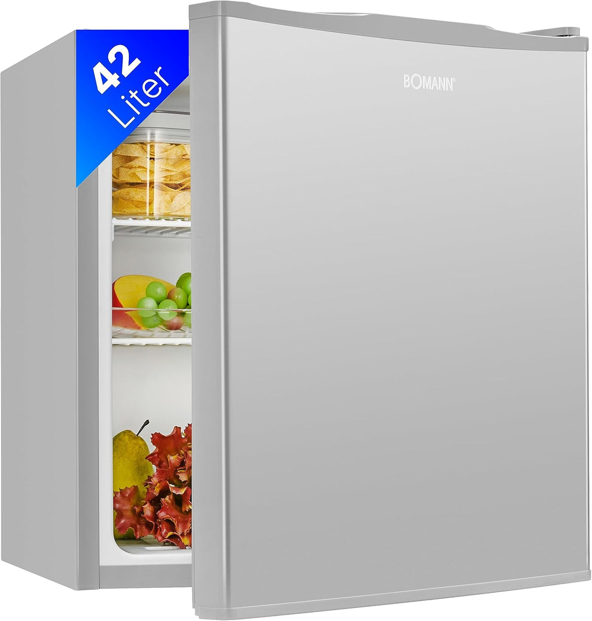 Bomann Mini Kühlschrank 42 Liter | Getränkekühlschrank klein für Büro, Camping und Gaming | kleiner Kühlschrank leise 39 dB | Minibar mit wechselbarem