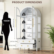 View LVSOMT Gewölbte Glasvitrine mit LED Beleuchtung, 180cm Vitrinenschrank mit Glastüren, Bogen Vitrine mit 4 Display Regale und 2 Schubladen, 3 Farbe image 2