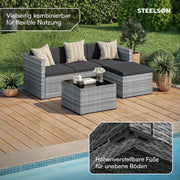 View STEELSØN Zethora Rattan Gartenmöbel Set 3-TLG. – Outdoor Sitzgruppe für Garten/Terrasse/Balkon – Gartenlounge mit 3er-Sofa, Hocker & Tisch – image 6