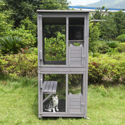 View Katzenhaus Outdoor Catio Kitty Gehege mit super großer Eingangstür, Holz-Katzenkäfig Condo Indoor-Laufstall mit Plattformen und kleinem Haus image 1