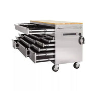 View 72 in. 18-Drawer 24 in. D Mobile Workbench with Solid Wood Top Stainless Steel image 4