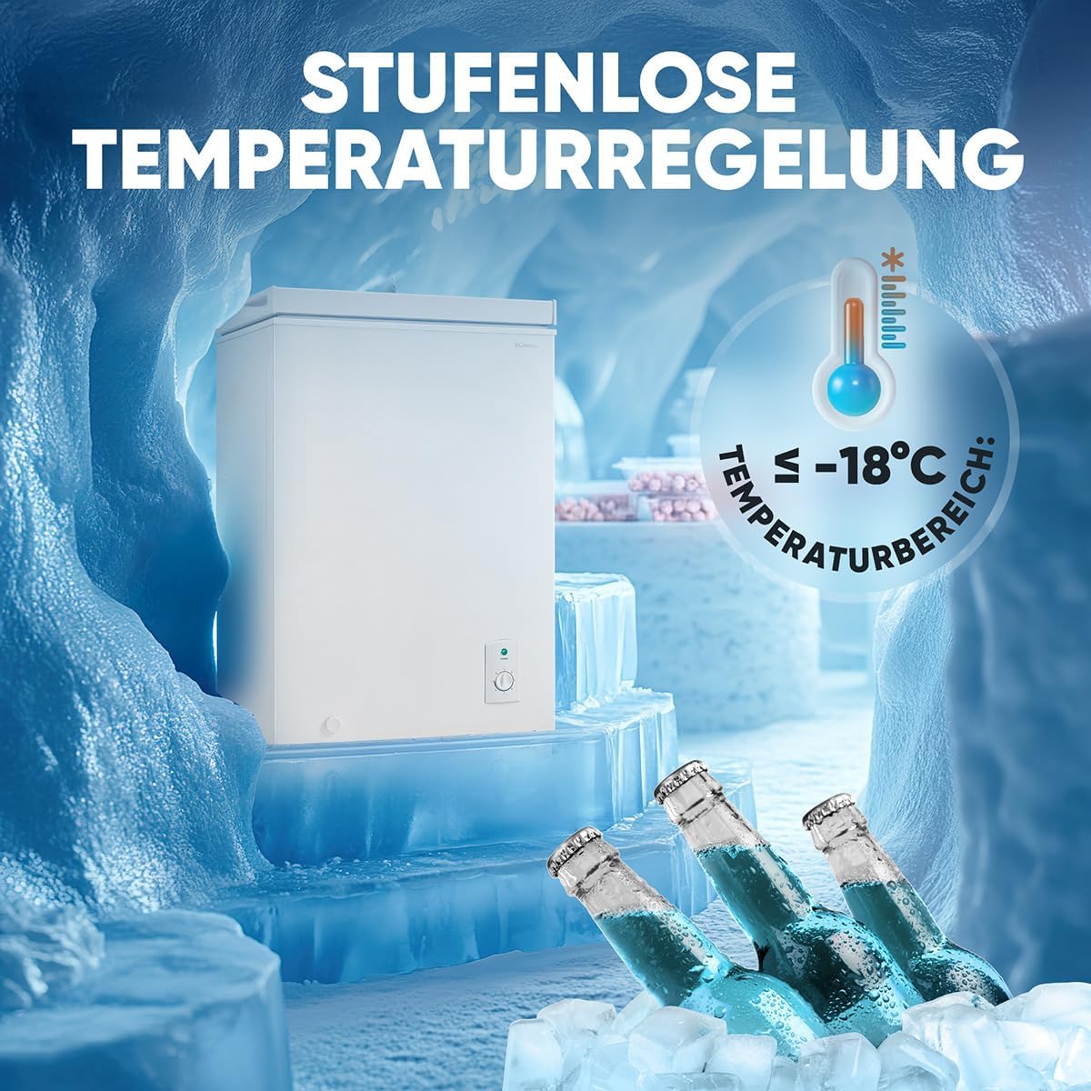 Bomann, 100L Gefriertruhe weiß GT7355 – 4 Sterne, Temperatur ≤ -18°C, Gefriervermögen 4,5 kg/24h, Kontrollleuchte, Temperatureinstellung, abnehmbar,