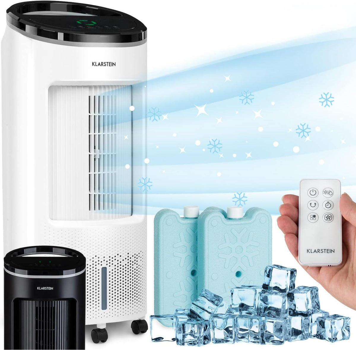 Klarstein Luftkühler mit Wasserkühlung, Leiser 4-in-1 Verdunstungskühler, Luftbefeuchter, Ventilator & Nachtmodus, Mobile Klimageräte Luftkühler 7L,